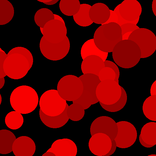 A collection of red circles of various sizes, placed randomly on a black background.